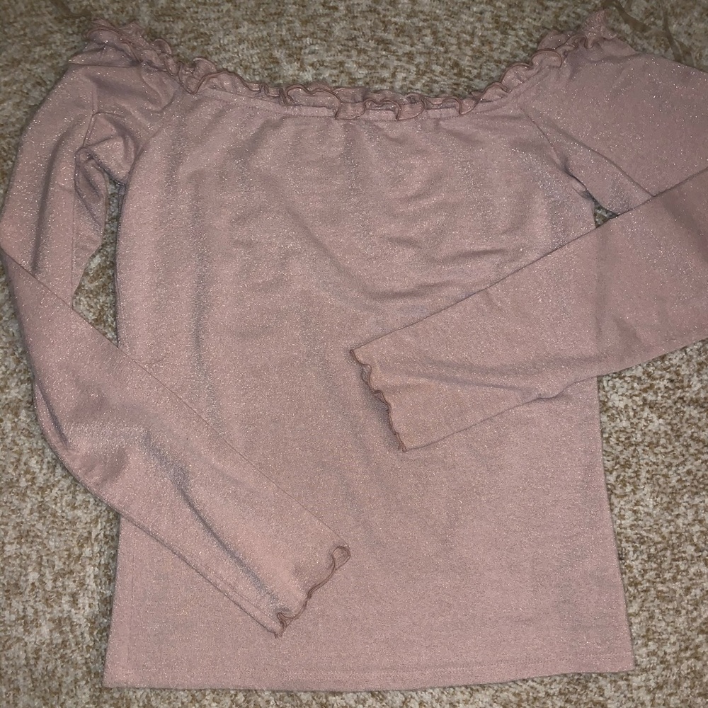 sparkly/ glittery off the shoulder pink top